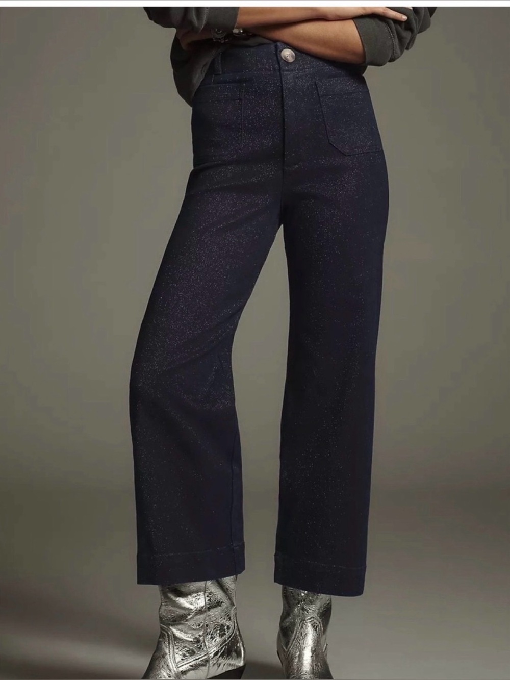 Anthropologie Maeve The Colette Wide Leg Pants in Dark Blue Sparkle Waist 29